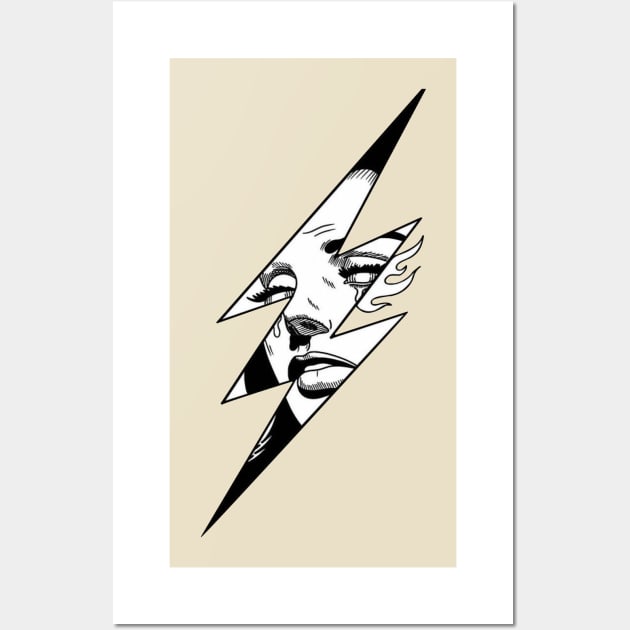 Lightning with a crying young woman embedded in it. Wall Art by euror-design